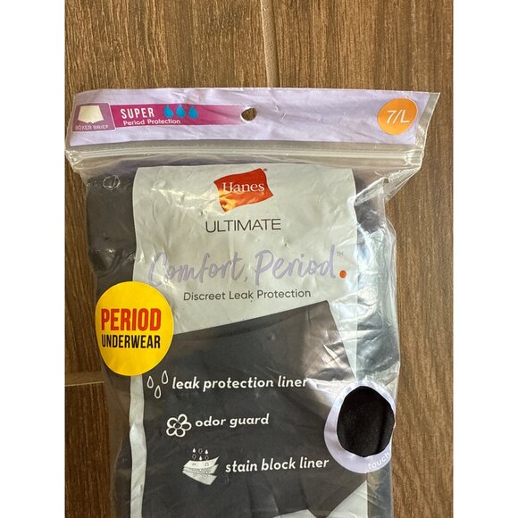 Hanes size 7 Ultimate Boxer Brief Super Comfort Period Protection Underwear - Picture 2 of 3